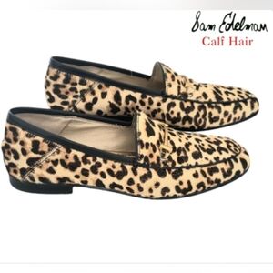 Sam Edelman Loraine Horse Bit Horsebit Leopard Calf Hair Flat Loafer Women 8 Cat